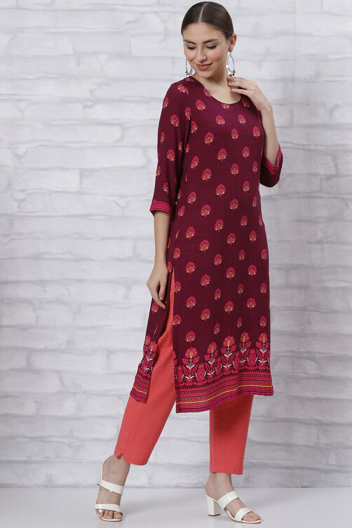 Wine LIVA Straight Kurta image number 3